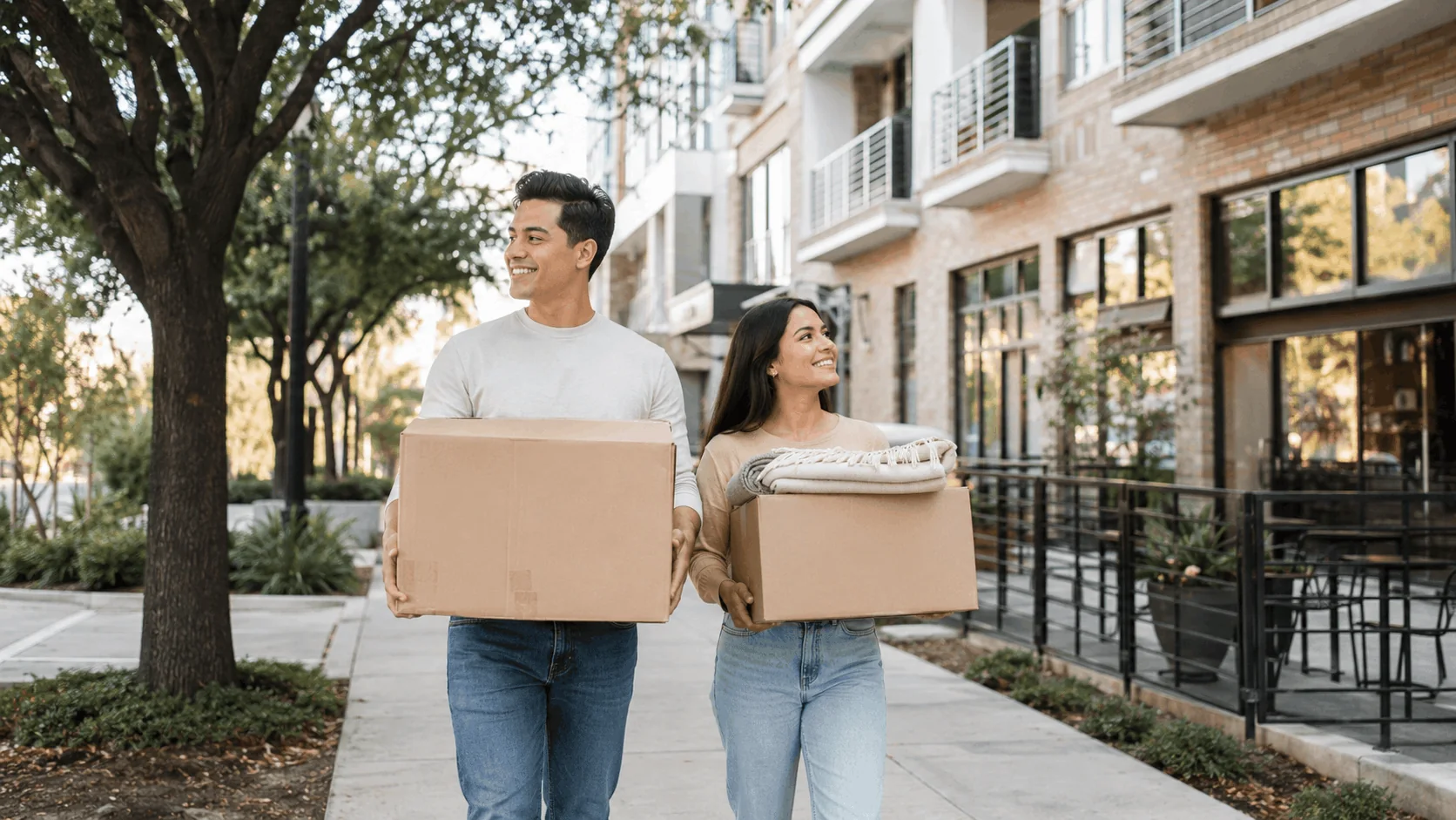 Couple moving to Southtown San Antonio with moving boxes
