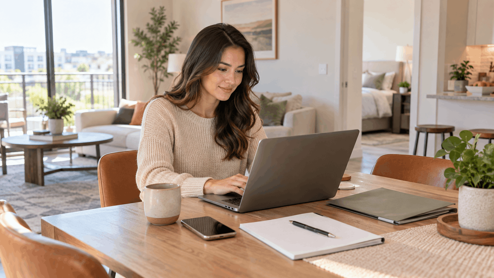 Prospective renter completing an apartment application on a laptop at home.